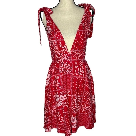 NWT House Of Harlow Mixed Print Deep V-Neck A-Line Mini Dress - Picture 2 of 14